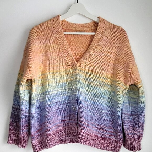 Pastel Ombre Knit Cardigan • Venice Love • Soft Rainbow Button-Up Sweater - Picture 1 of 5